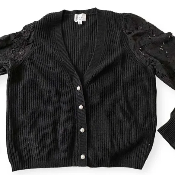 CAMI NYC Black Wool Beth Cardigan, Size S